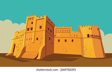 Fujairah Fort, United Arab Emirates. Historical Monument. Symbol of culture and heritage. vector design