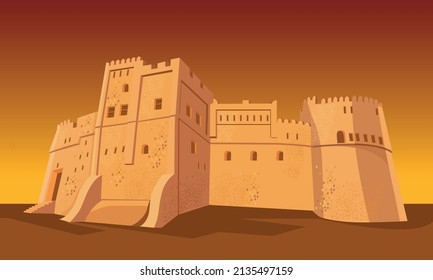 Fujairah fort vector art, symbol of oldest heritage and culture, United Arab Emirates