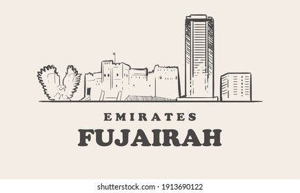 Fujairah skyline, emirates hand drawn illustration