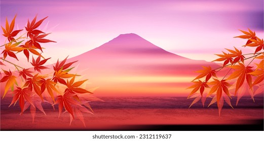 Fuji Autumn Color Maple Tree Landscape Background