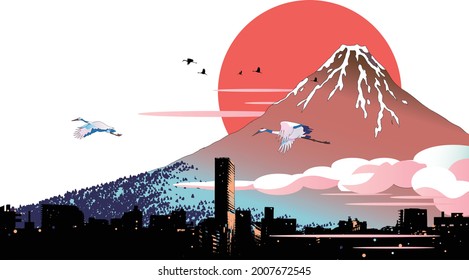 Fuji and the Background of the First Sunrise in Ukiyoe