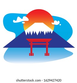 Fuji with big sun (Vector)