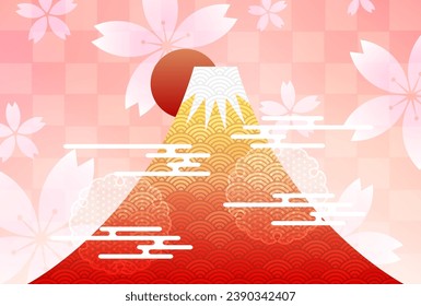 Fuji Cherry Blossoms New Year's Card Background