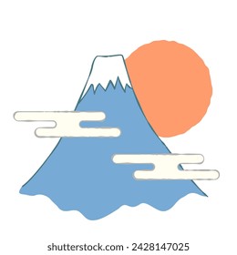 Fuji, clouds and sunrise designed in a print style