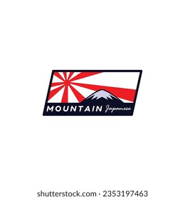fuji ice mountain with japan rising sun logo illustration icon design in trendy badge style