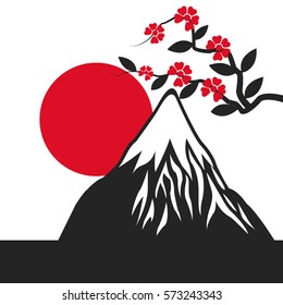 fuji japan mountain sakura sun