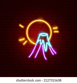 Fuji Japan Neon Sign. Vector Illustration of Mountain Sun Promotion.