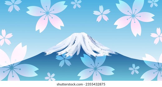 Fuji Japan New Year's card Cherry blossom Background