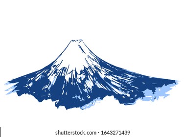 Fuji-Berg Tinte handgezeichnet Kunstdesign, japanische Berge in Vektorillustration Malpinsel Kalligrafie Stil. Mount Fuji mit Schneeberg, Japan und Tokio Wahrzeichen, Tintenskizze mit Pinselstruktur