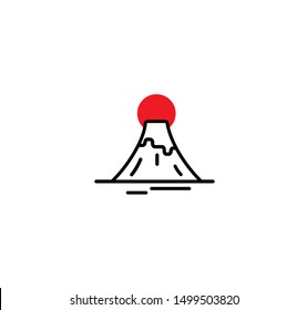 Fuji mount Japan icon logo vector template. Illustration mountain symbol design.Red sun.