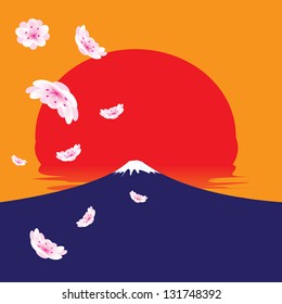 Fuji mountain  and Cherry blossoms in the red sun vector