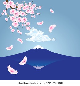 Fuji mountain  and Cherry blossoms vector