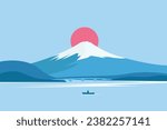 Fuji mountain flat design illustration, japan landsacpe illustration