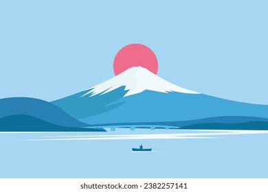 Fuji mountain flat design illustration, japan landsacpe illustration