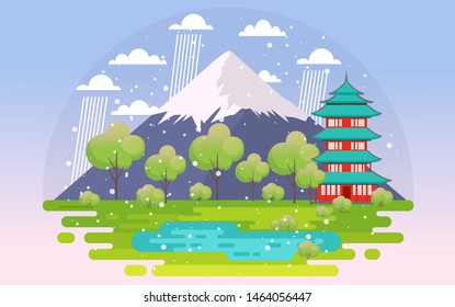 Fuji mountain in Japan park , the beautiful park with great weather. vector illustrator