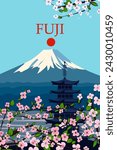 Fuji mountain Japan travel poster vintage