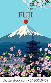 Fuji mountain Japan travel poster vintage