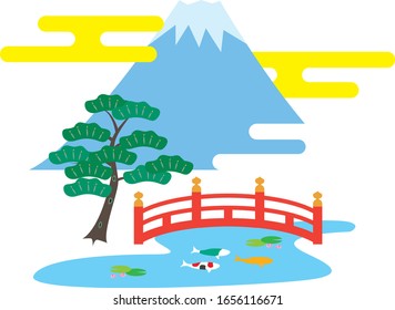Fuji mountain and Japanese garden. Japanese culture.
