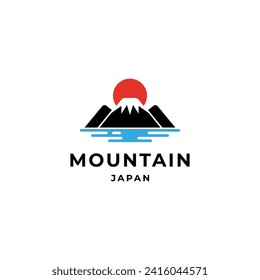 fuji mountain logo illustration with sun icin design vector