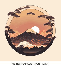 ilustración vectorial ukiyo-e de la pintura de montaña de fuji