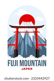 Fuji Mountain poster illustration design. Flat cartoon vector building illustration. Vector eps 10