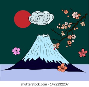 Fuji Mountain and sakura flower vector for background.Landmark of Japan for wallpaper.