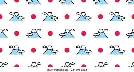 Fuji mountain seamless pattern vector Japan snow mountain sun cloud sky gift wrapping paper scarf isolated tile background repeat wallpaper doodle illustration design