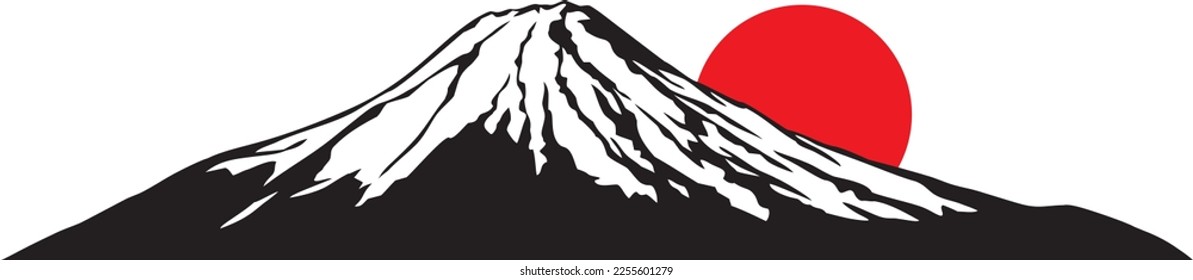 Fuji Mountain with Sun Color. Vector Illustration.