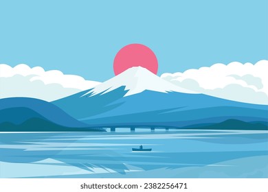 Fuji mountain vector illustration, japan landscape