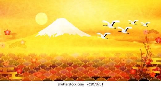 Fuji New Year's cards Japanese paper background