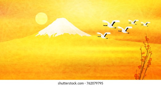 Fuji New Year's cards Japanese paper background