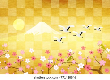 Fuji New Year's cards plum blossom background