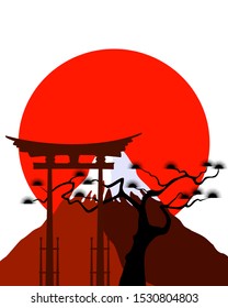 Fuji San Landmark,Fuji Mountain View and Sakura Flower Branches Elements, Panorama Fuji Japan Post Card