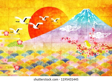 Fuji sunrise greeting card background