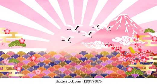 Fuji sunrise greeting card background