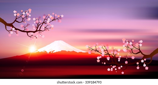 Fuji sunrise plum background