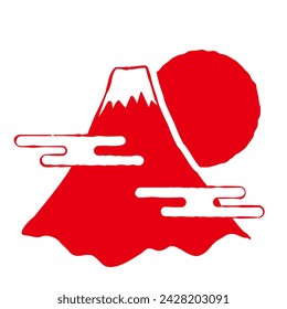 Fuji and sunrise in print style Red
