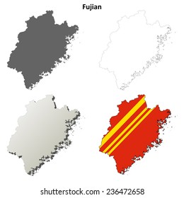 Fujian blank outline map set