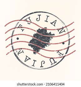 Fujian, China Stamp Map Postal. Silhouette. Diseño de redondeo de Passport. Icono del vector. Diseño Retro Viaje Símbolo Nacional.