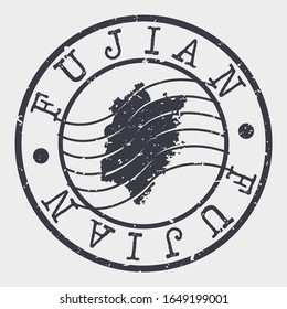 Fujian China Stamp Postal. A Map Silhouette Seal. Passport Round Design. Vector Icon Design Retro Travel.