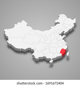 Fujian province location within China 3d map
