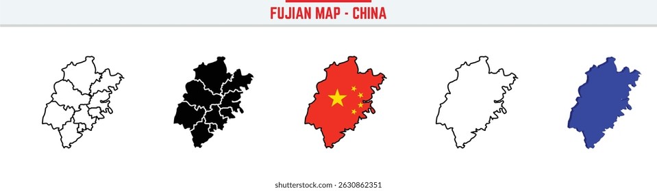 Fujian Province Map Outline with China Inset – 3D Fujian Map Outline and Filled Vector Design