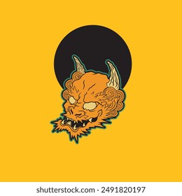 Fujin, dios del viento de Japón, Ilustración vectorial, tatuaje japonés