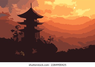 Fujiyoshida, Japan Beautiful view of mountain Fuji and Chureito pagoda at sunset, japan in the spring with cherry blossomsjapan, fuji, mount, landscape, temple, asian, landmark, japanese, asia, pagoda
