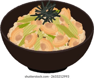 Fukagawameshi is a local dish from the Fukagawa district of Tokyo, made by simmering clams in miso and serving them over hot rice.