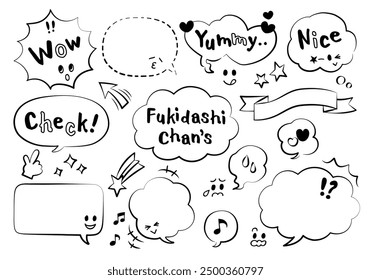 Fukidashi(Japanese speech bubble) chan's pop comic speech bubbles  Wow,Yummy,Nice,Check