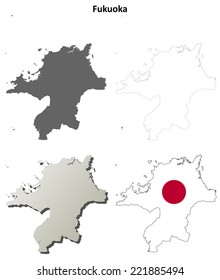 Fukuoka blank outline map set