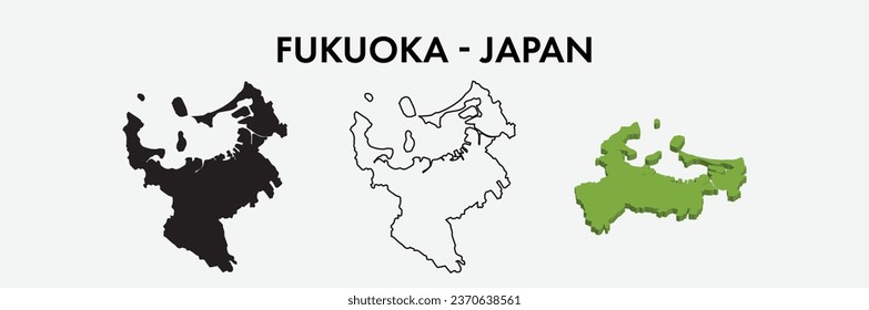Fukuoka Japan city map set vector illustration design isolated on white background. Concept of travel and geography.