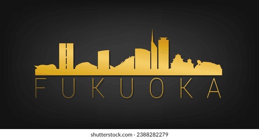 Fukuoka, Japan Gold Skyline City Silhouette Vector. Golden Design Luxury Style Icon Symbols. Travel and Tourism Famous Buildings.