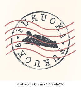 Fukuoka, Japan Stamp Postal. Building Silhouette Seal. Passport Round Design. Famous Monument Vector Icon Retro Travel Design.